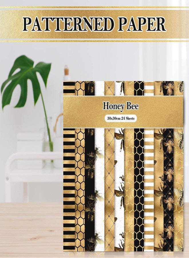 وولاين مجموعة ورق Whaline مكونة من 24 قطعة بنقشة النحل، مقاس 30×30 سم، ورق قصاصات ورق ملون بالألوان المائية ذو وجهين، ورق حرفي مطوي بشكل مسطح، مثالي لصنع خلفيات زخرفية، وبطاقات، وألبومات صور، ومذكرات، 12 تصميمًا - Image 4